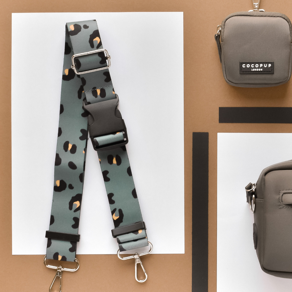Sac de promenade + sangle vert sauge léopard + pochette frifri pour chien - Moka