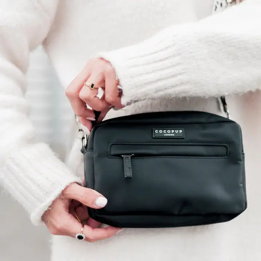 Sac de promenade + anse réfléchissante + pochette frifri pour chien - Noir