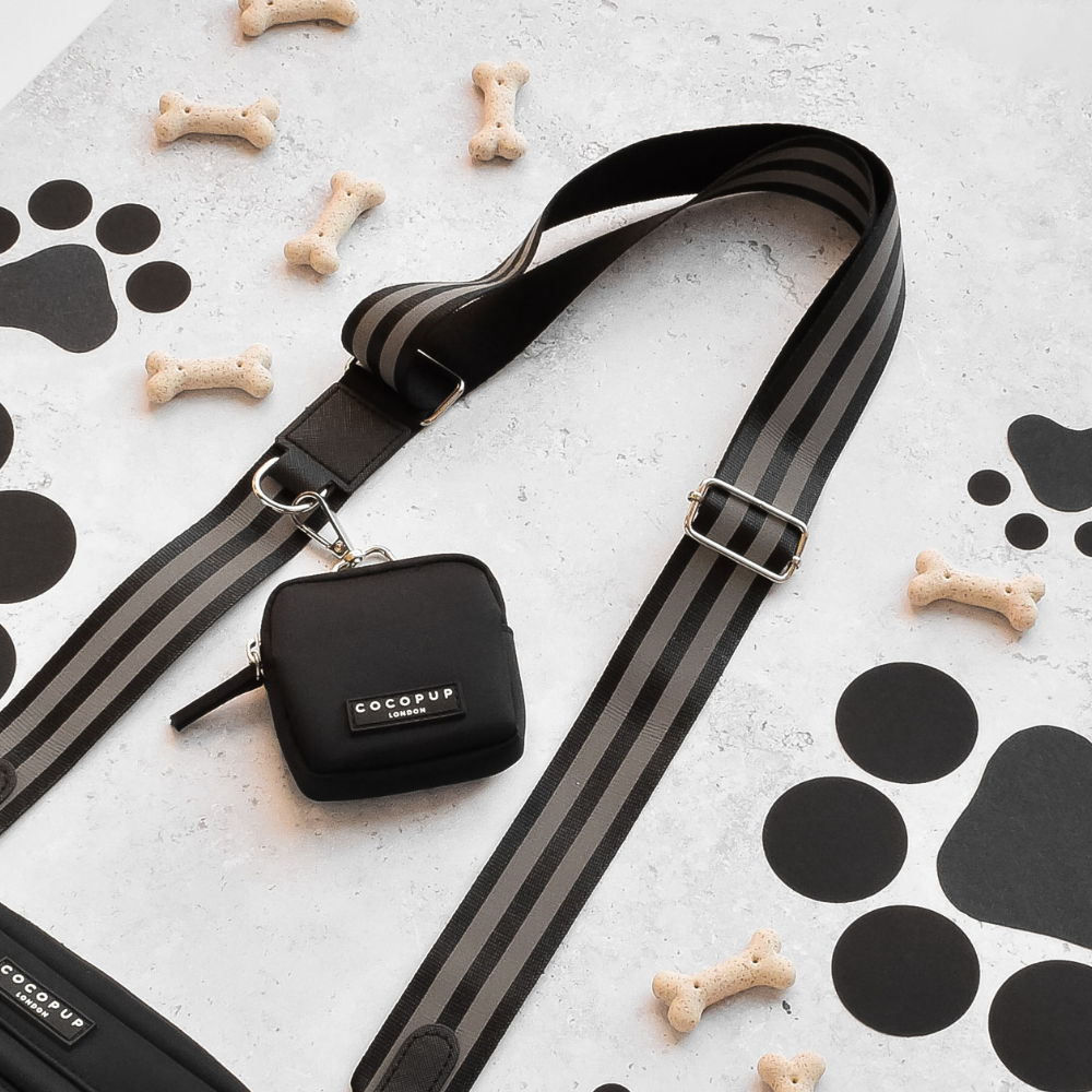 Sac de promenade + anse réfléchissante + pochette frifri pour chien - Noir