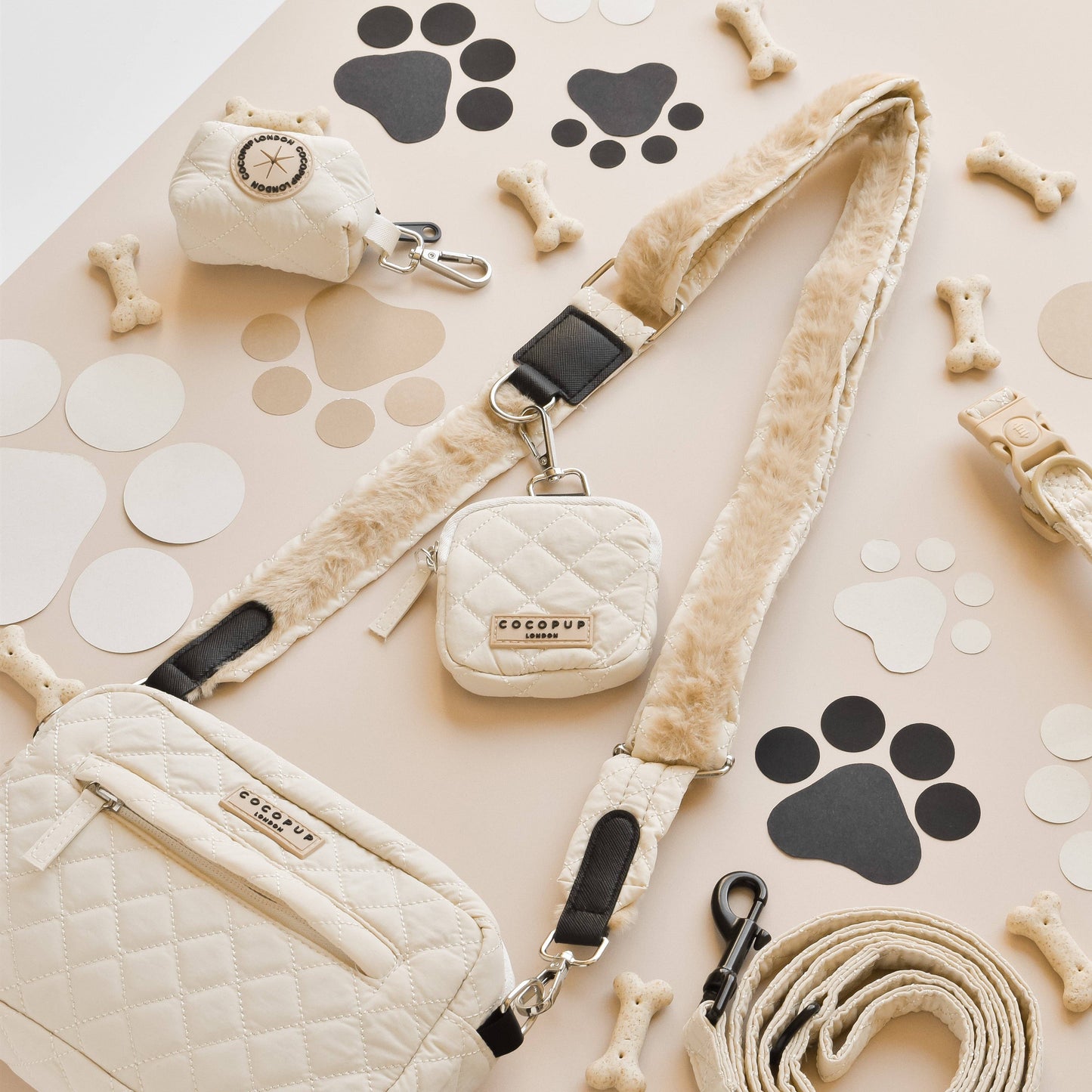 Sac de promenade + sangle + pochette frifri pour chien - Matelassé