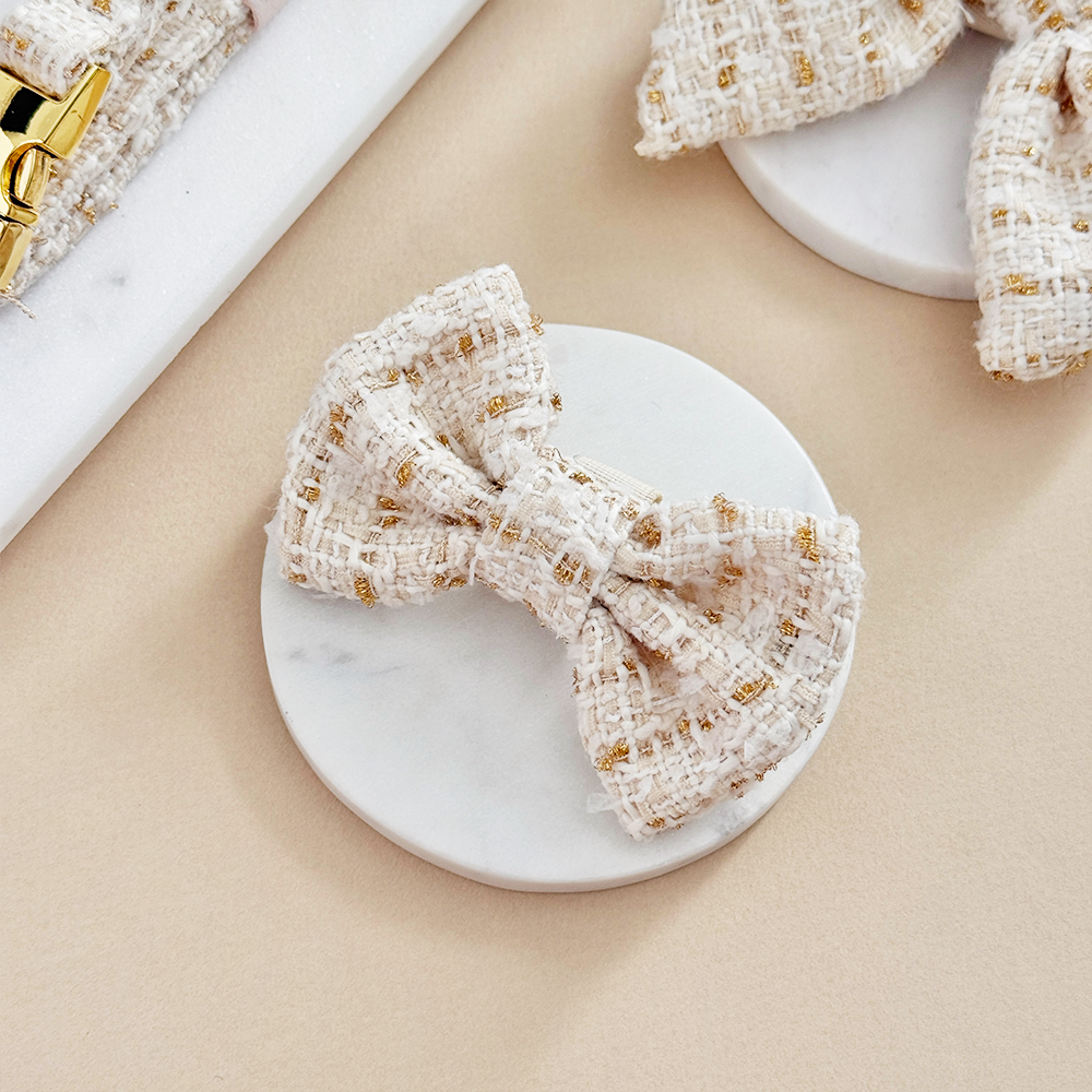 Nœud papillon en tweed texturé vanille